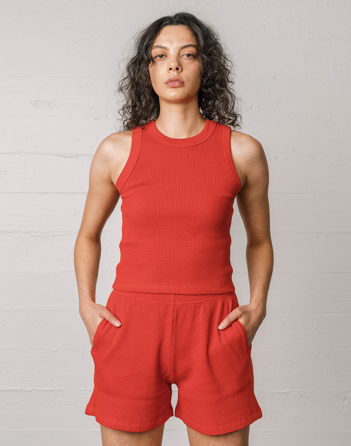Noble Adult Organic Waffle Crop Tank in Paprika