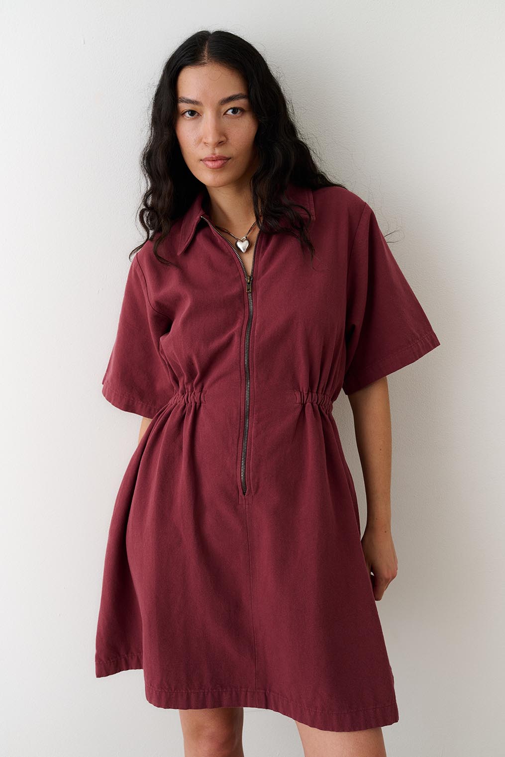 burgundy utility dress Noble in Bordeaux Lapel collar