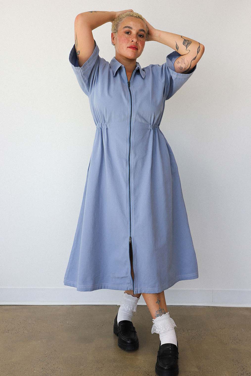 Noble Long Utility Dress in Pebble Blue Pebble Blue / S