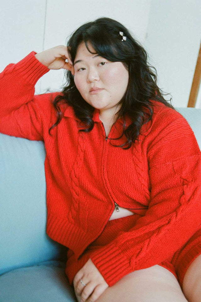 Braided Knit Cardigan in Paprika