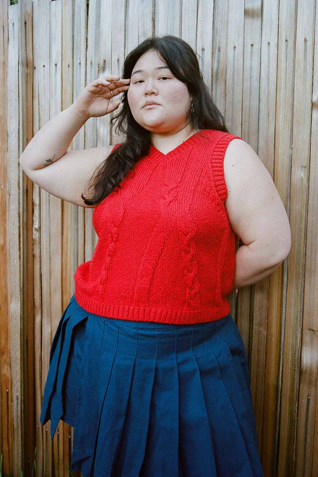 Braided Knit Vest in Paprika