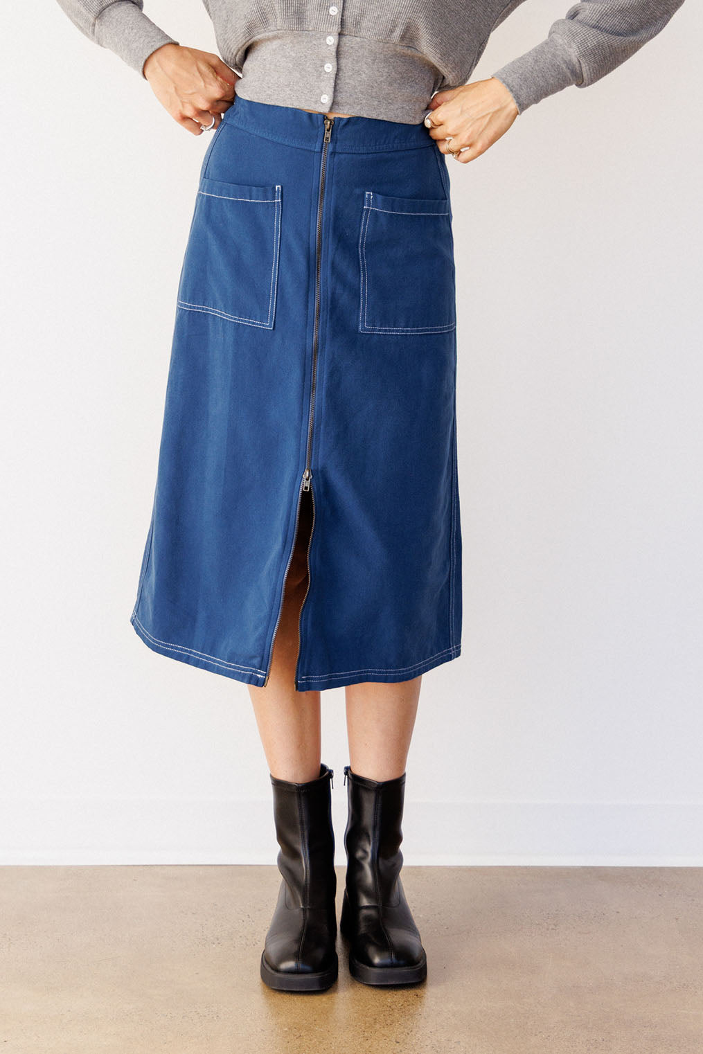 Noble Utility Skirt in Navy w/ Contrast Stitch