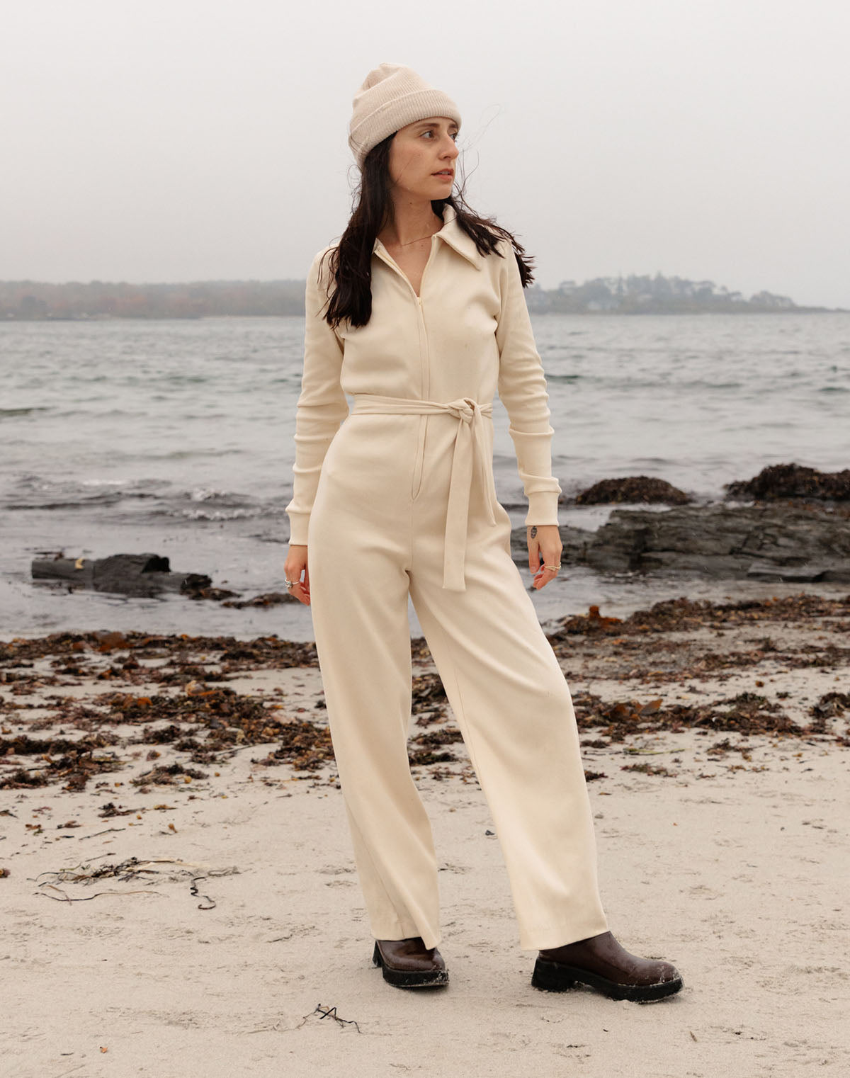 Noble Adult Organic Rib Jumpsuit in Oat Milk