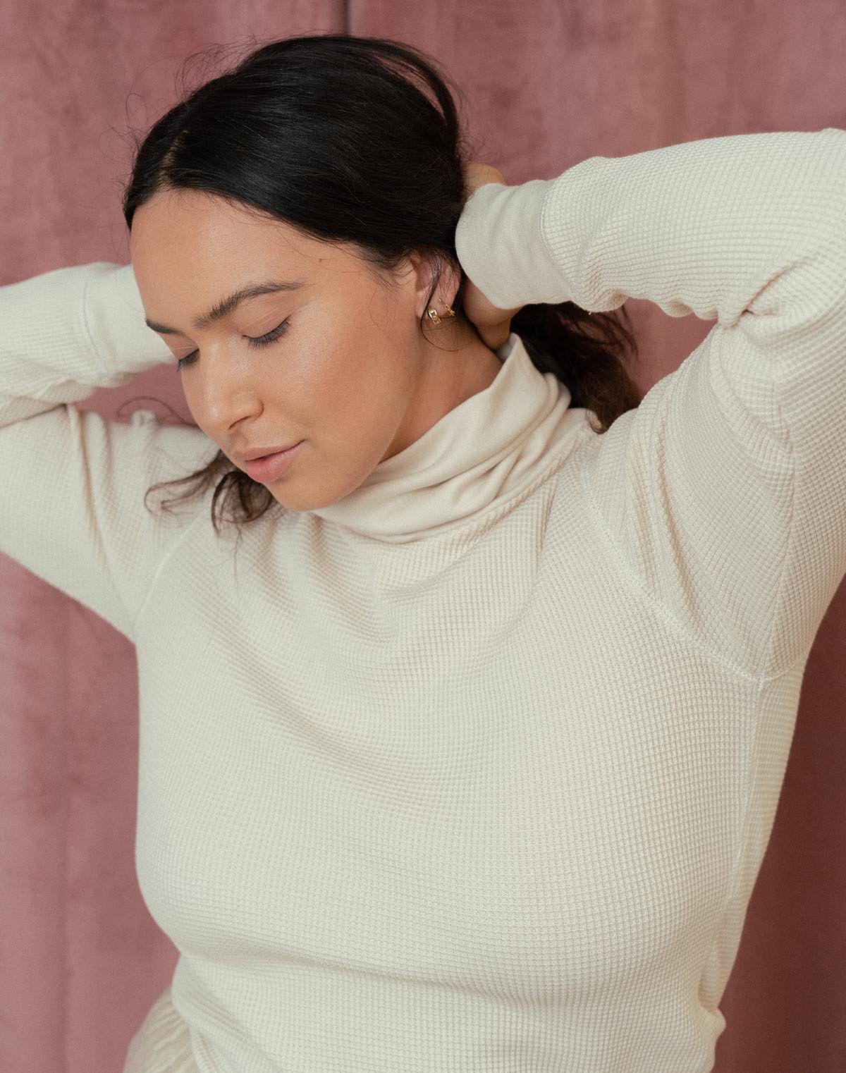 Waffle Turtleneck in Oat Milk