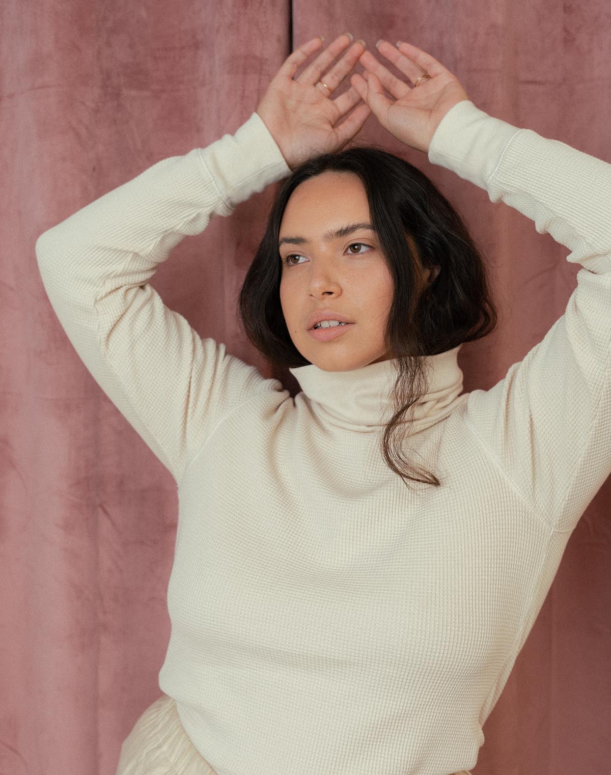 Waffle Turtleneck in Oat Milk