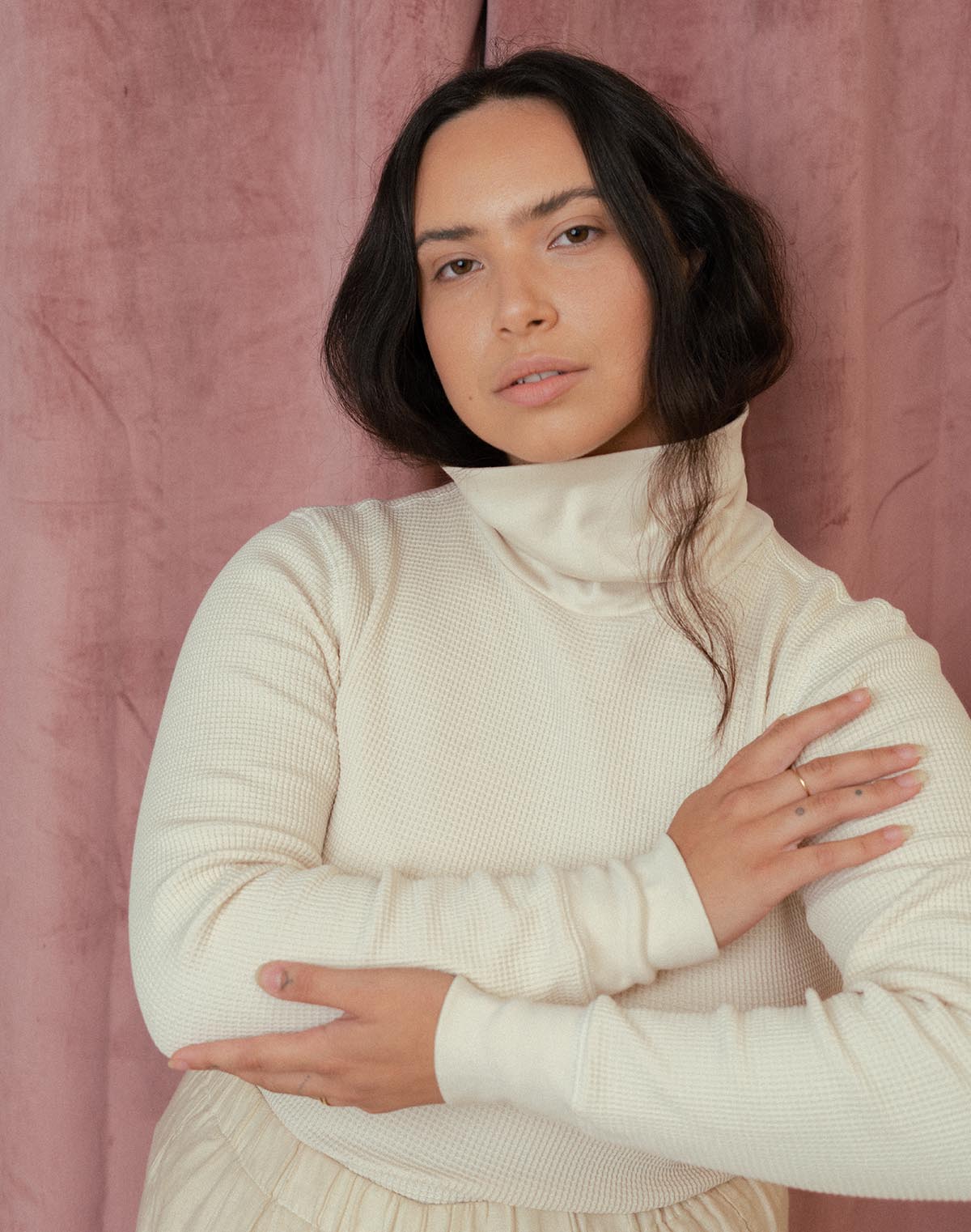 Waffle Turtleneck in Oat Milk