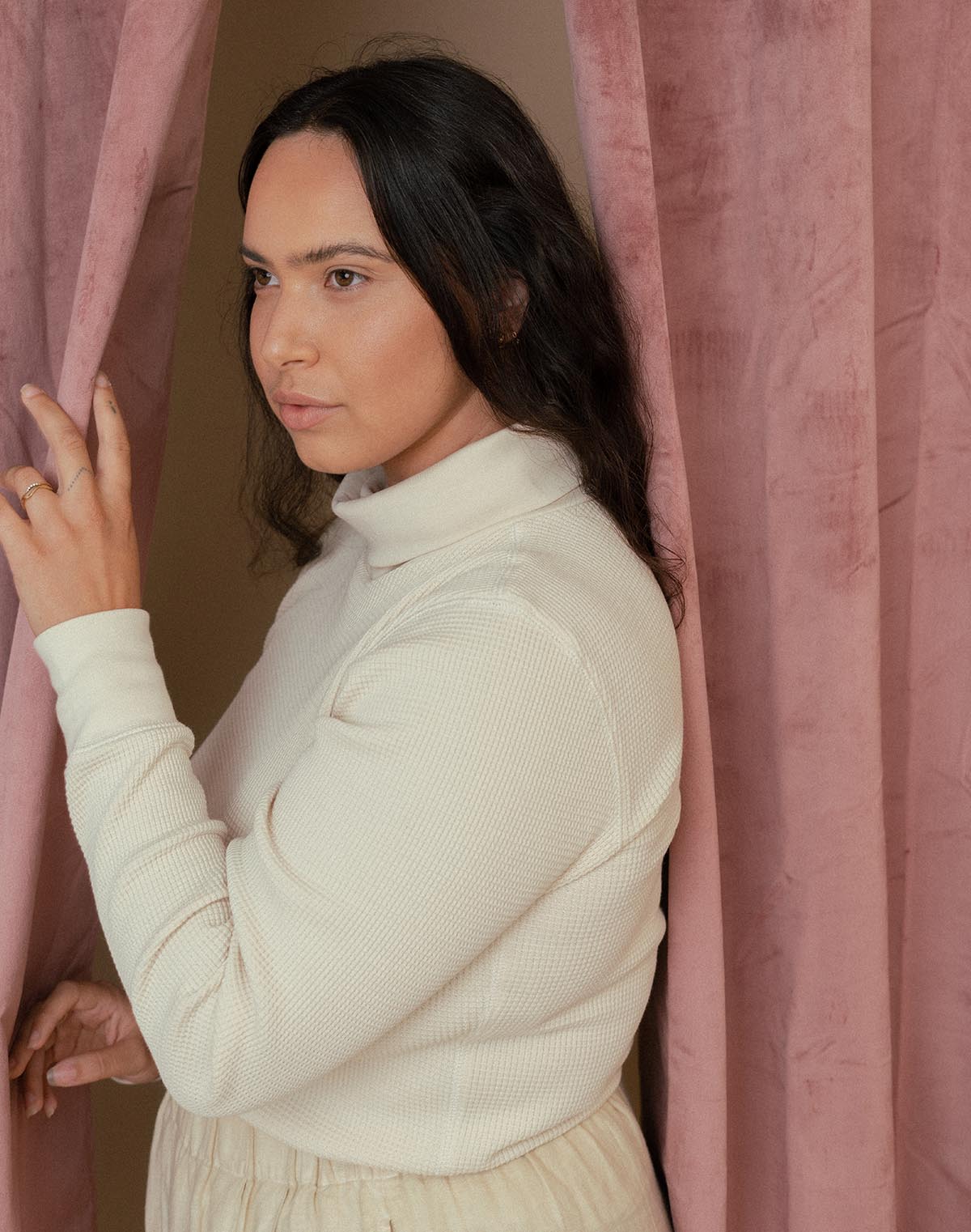Waffle Turtleneck in Oat Milk