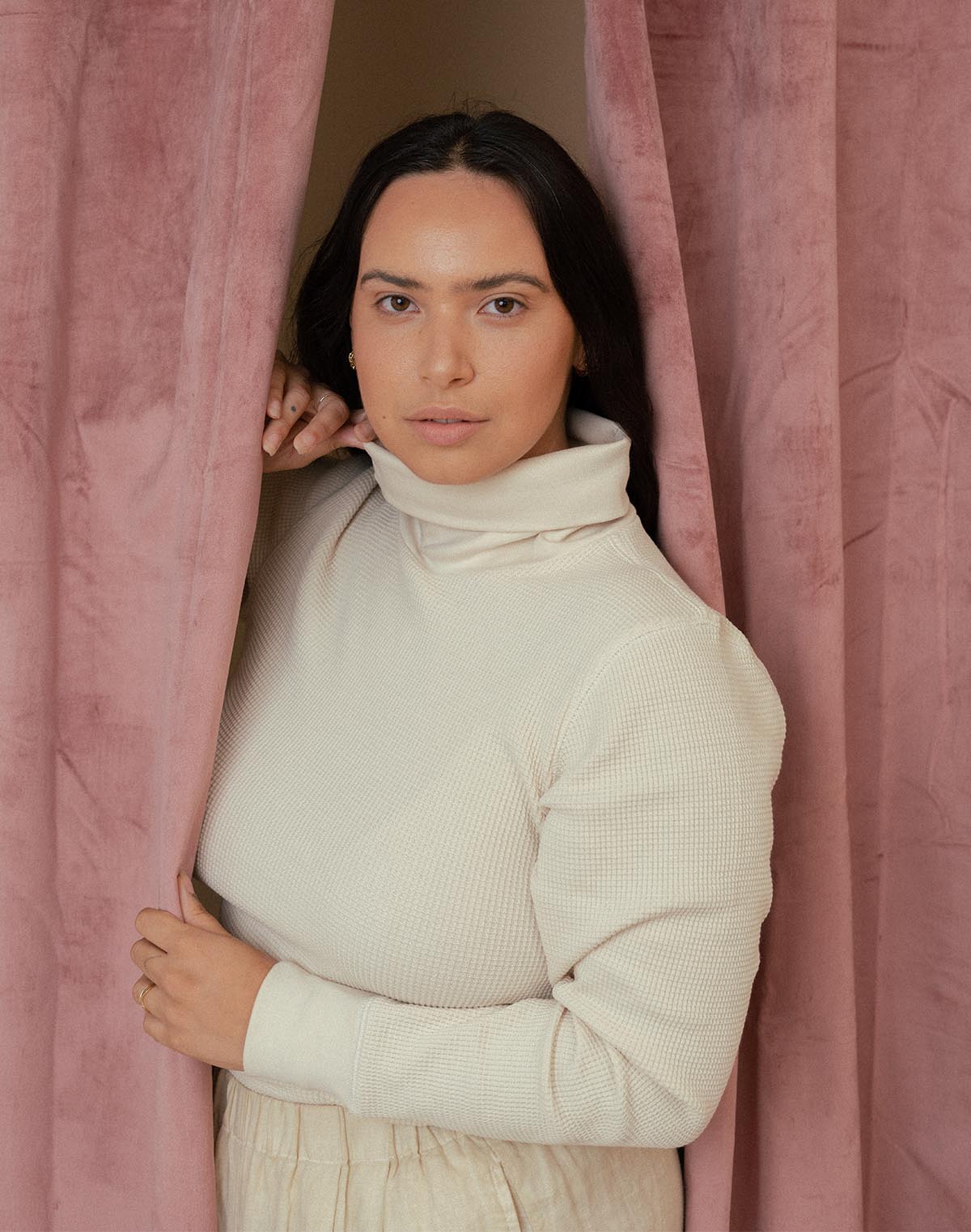 Waffle Turtleneck in Oat Milk