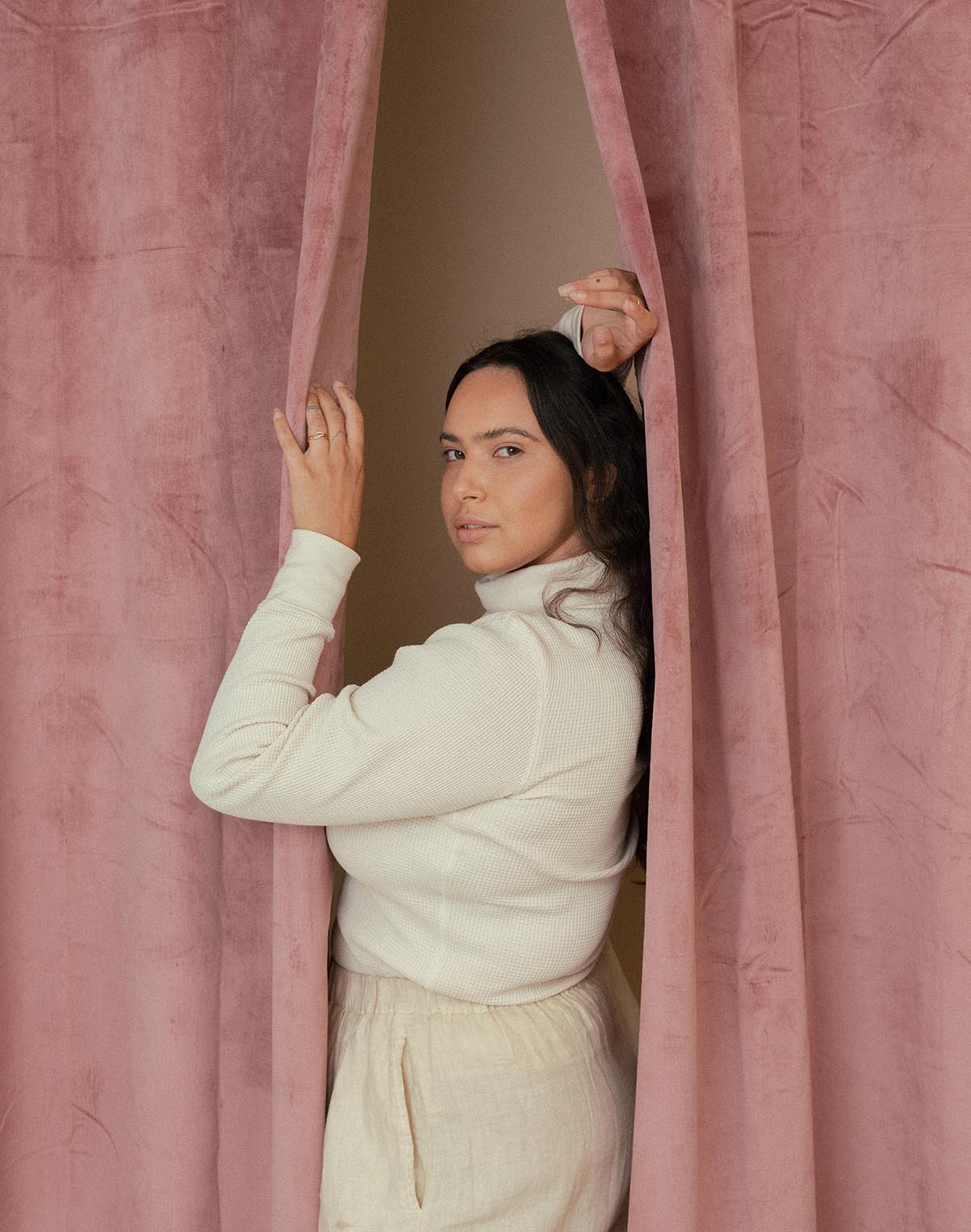 Waffle Turtleneck in Oat Milk