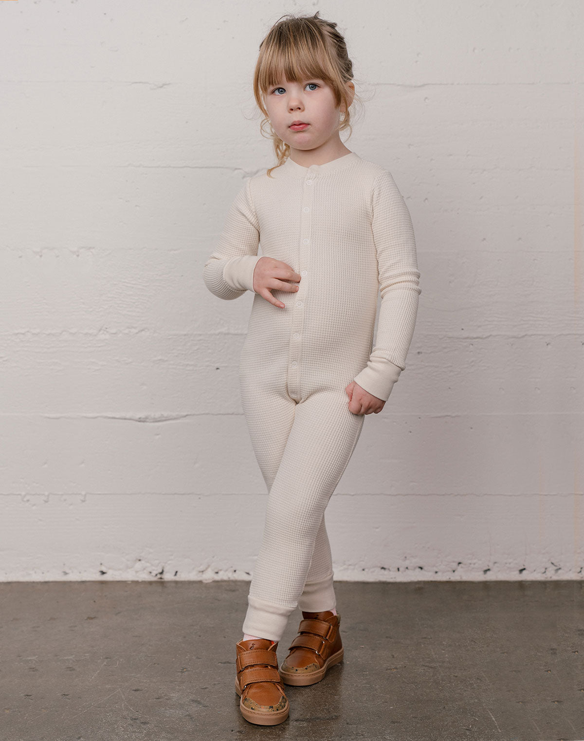 Noble Organic Waffle One-Piece Sleeper in Oat Milk