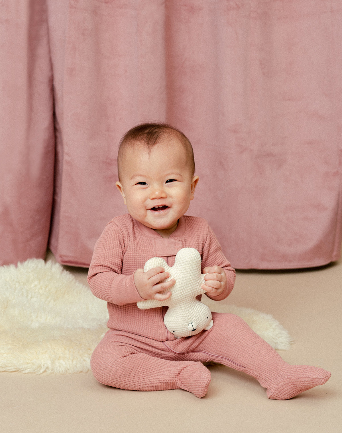 Noble Organic Waffle Footie Sleeper in Dusty Rose