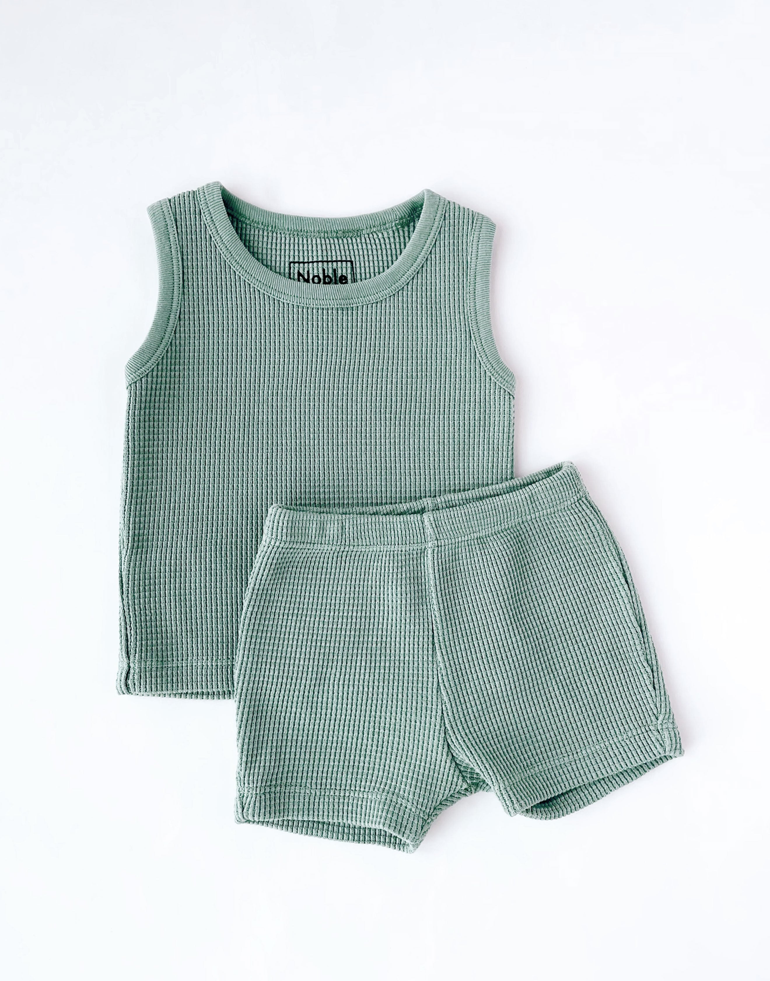 Noble Organic Waffle Tank Set in Sage