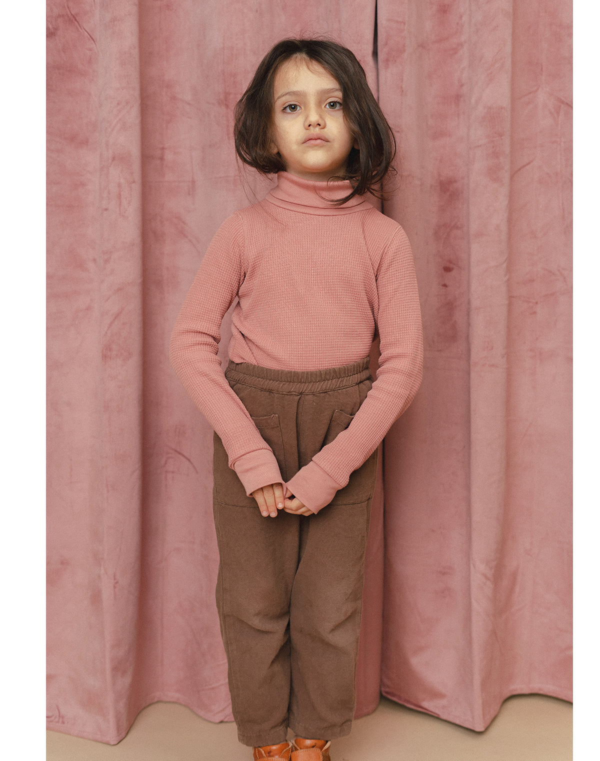 Noble Organic Waffle Turtleneck in Dusty Rose