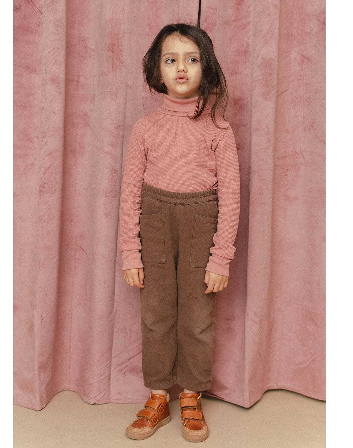 Noble Organic Waffle Turtleneck in Dusty Rose