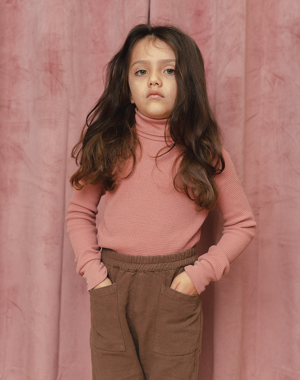 Noble Organic Waffle Turtleneck in Dusty Rose