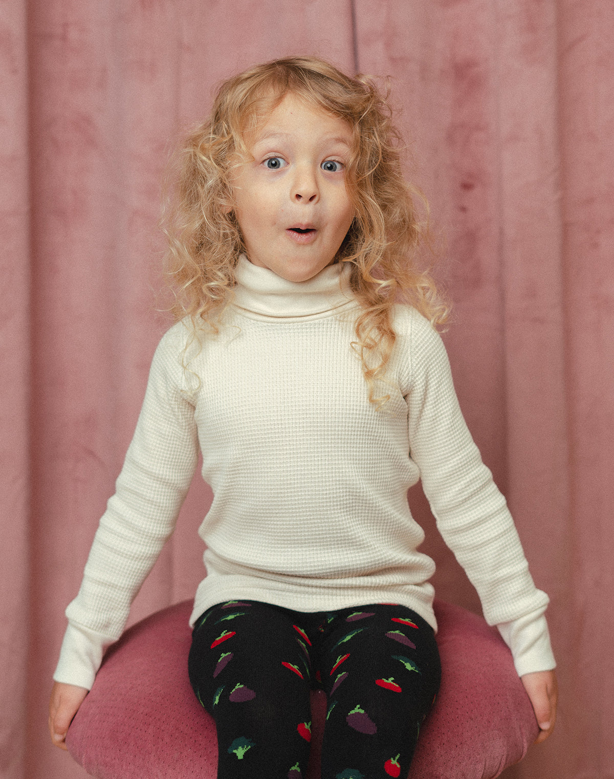 Kids Waffle Turtleneck in Oat Milk