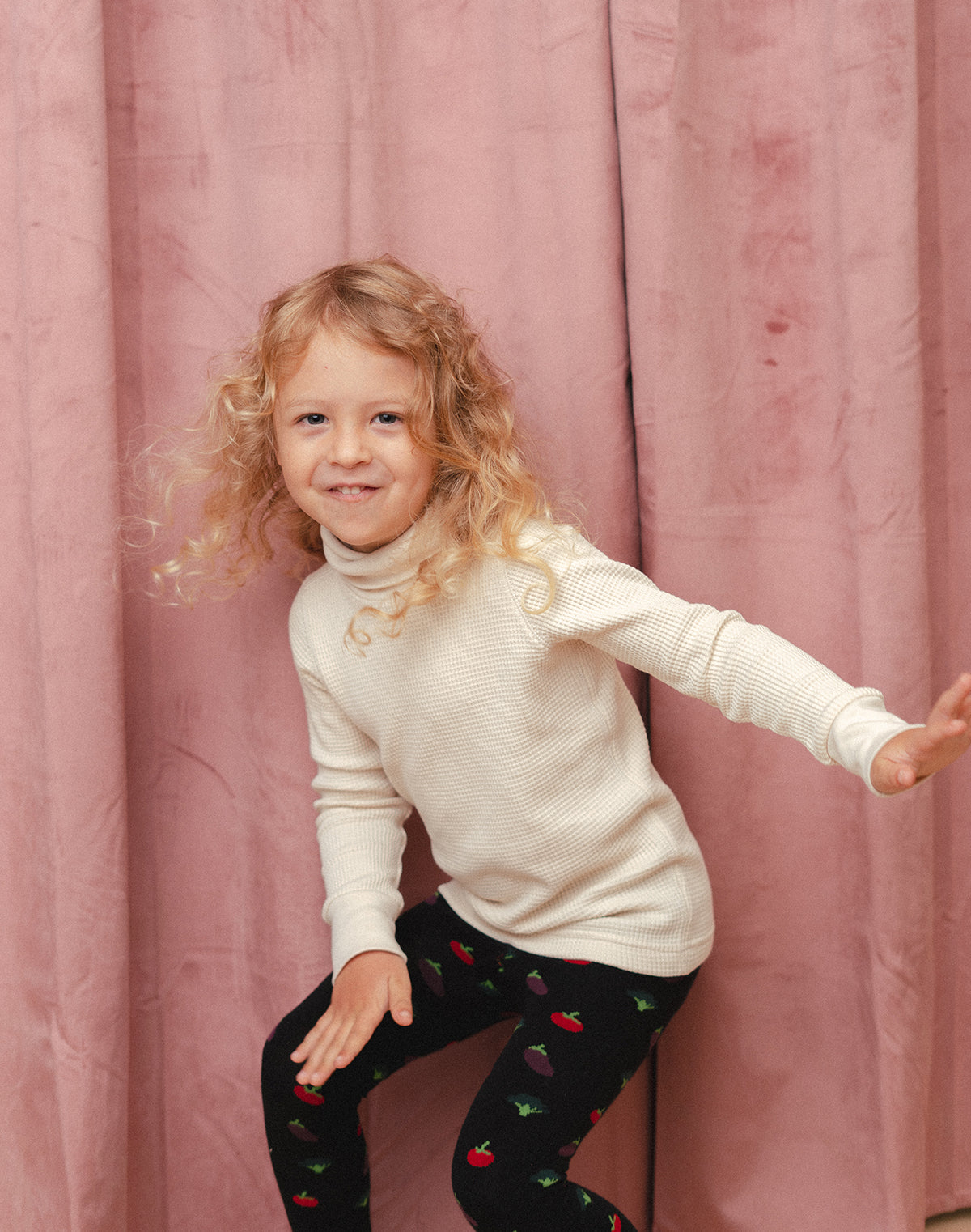 Kids Waffle Turtleneck in Oat Milk