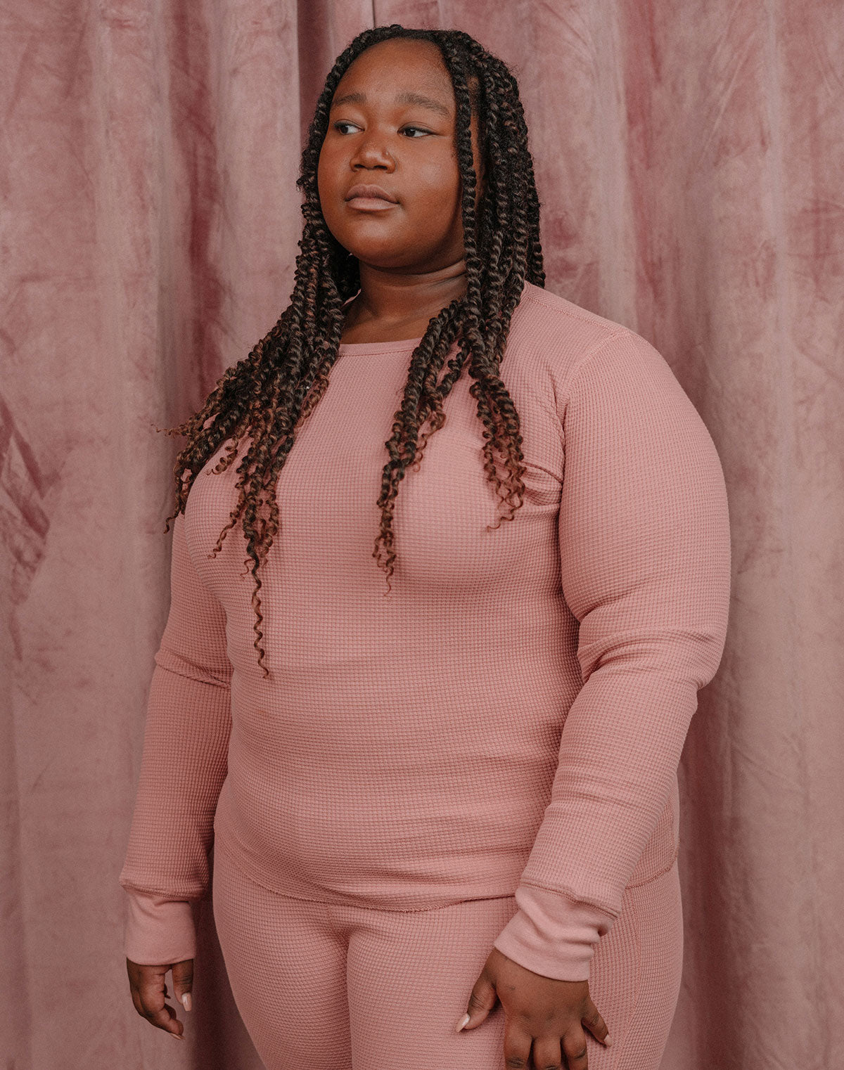 Noble Adult Organic Waffle Top in Dusty Rose