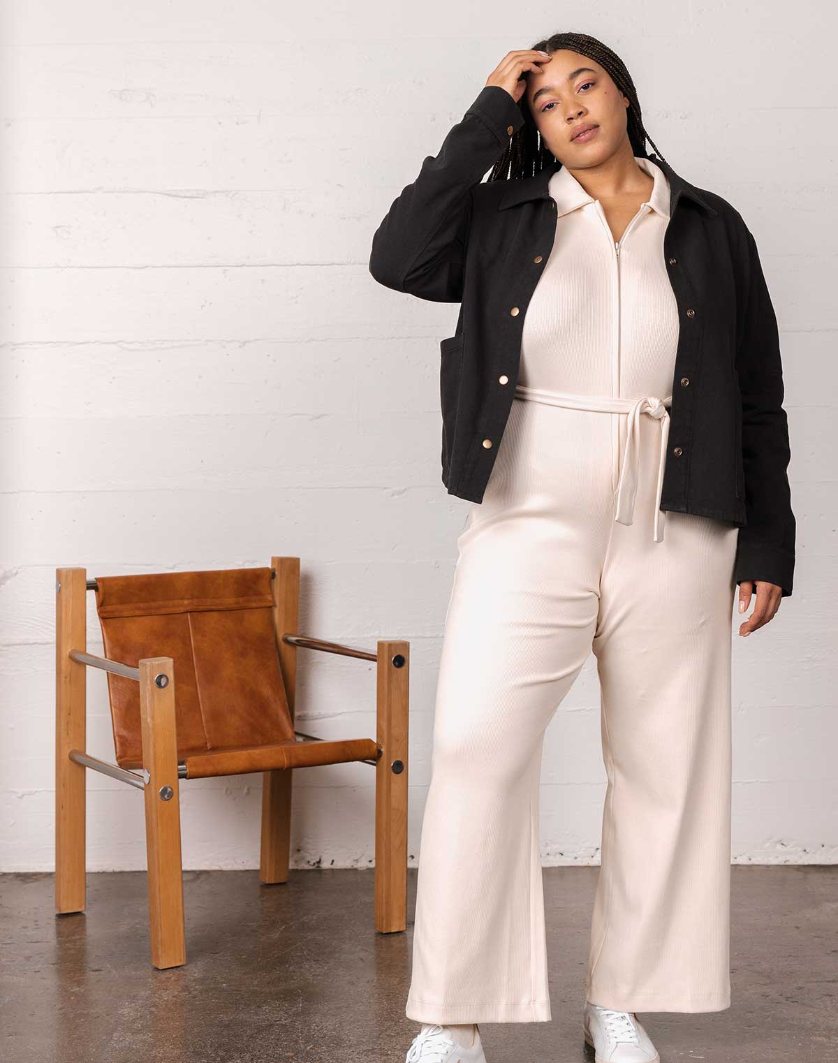 Noble Adult Organic Rib Jumpsuit in Oat Milk