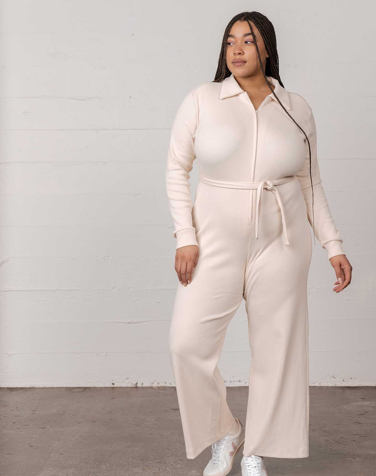 Noble Adult Organic Rib Jumpsuit in Oat Milk