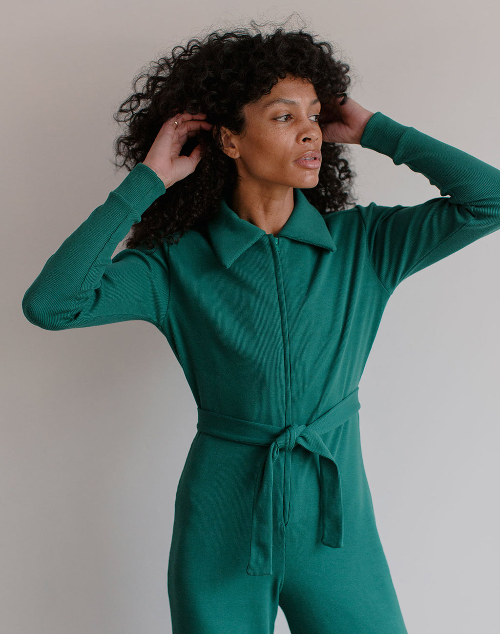Green ribbed jumpsuit cheap