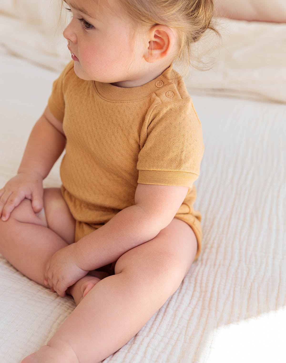 Noble Organic Pointelle Romper in Peanut Butter