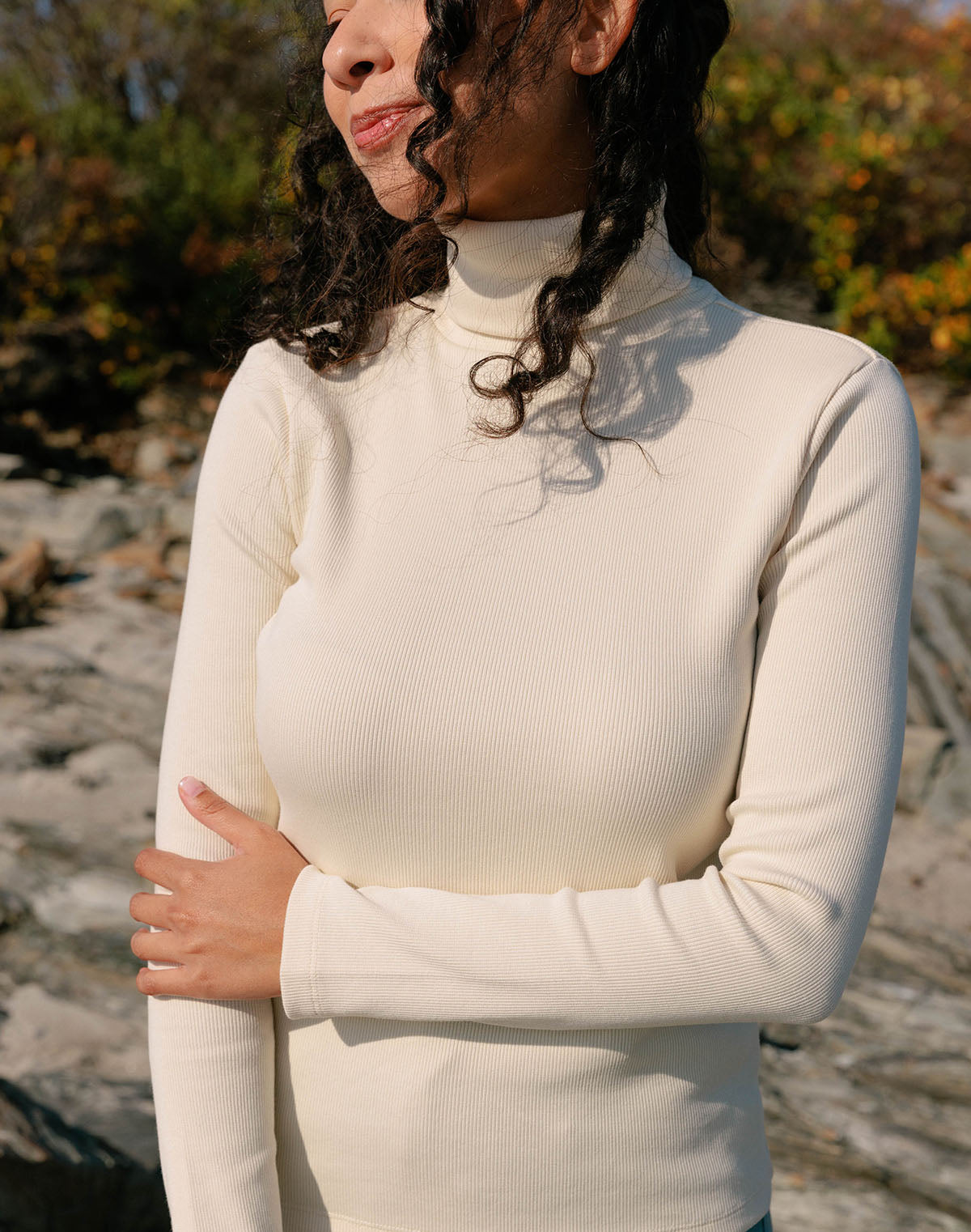 Noble Adult Organic Rib Turtleneck in Oat Milk