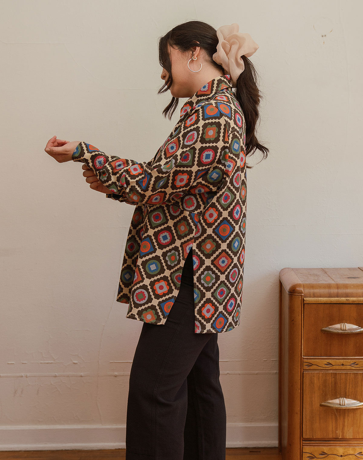 Noble Adult Collared Shirt in Granny Print