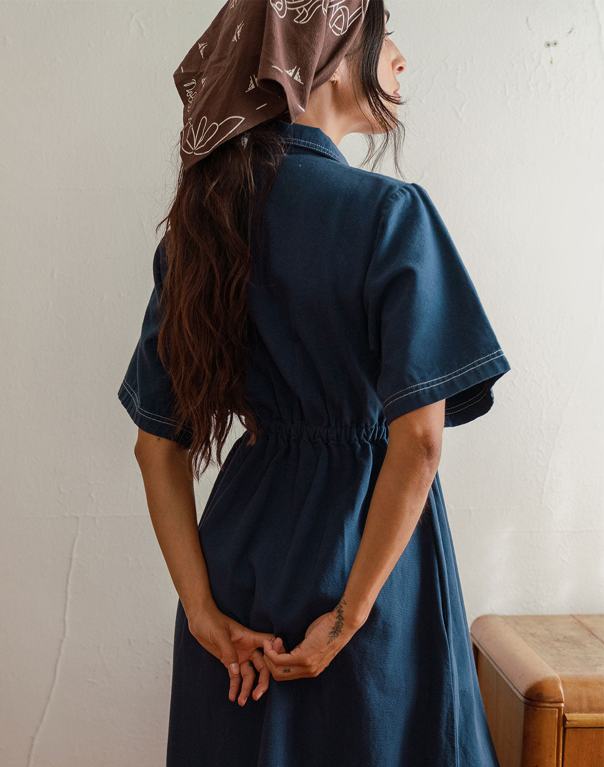 Noble Adult Long Utility Dress in Navy w/ Contrast Stitch