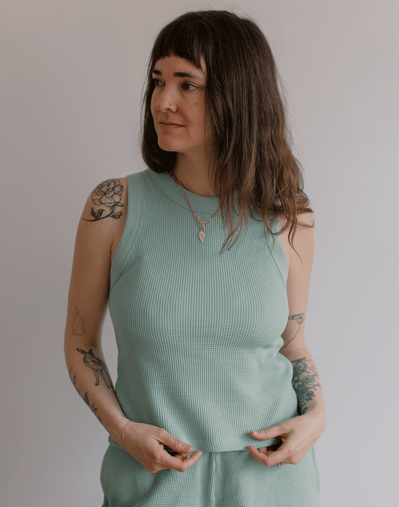Noble Adult Organic Waffle Tank in Sage