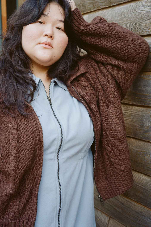 Braided Knit Cardigan in Chocolate