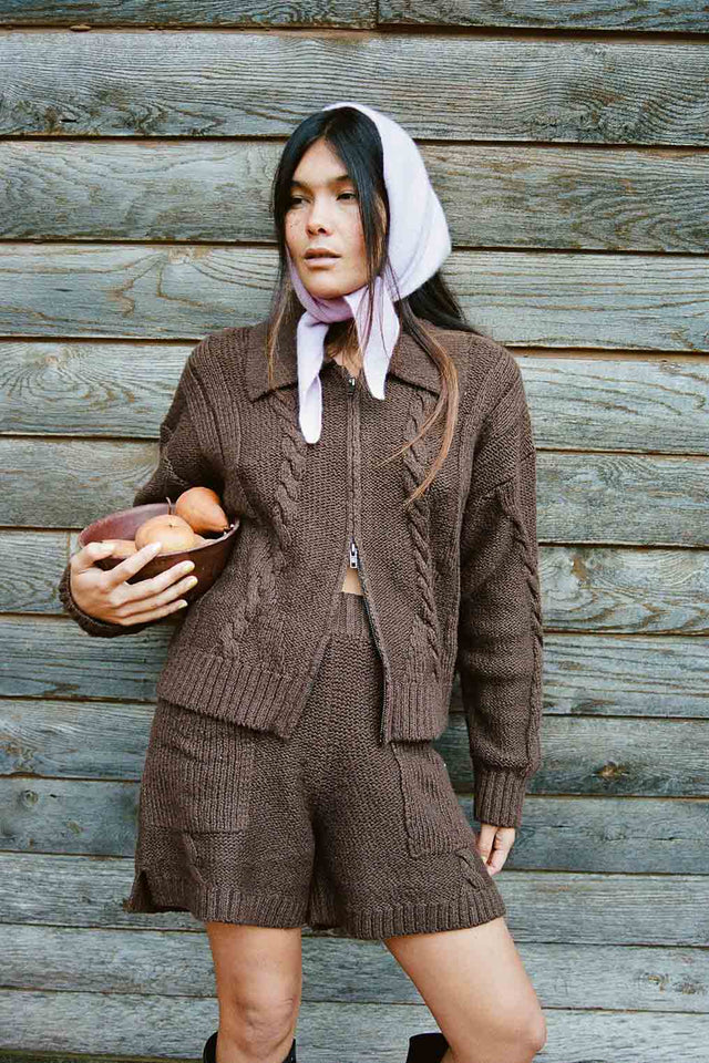 Braided Knit Short in Chocolate
