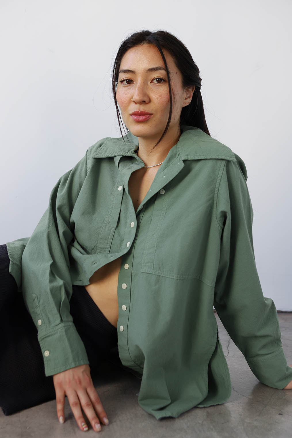 slim fit dress slacks Knitted non-iron shirt North Sea Green main image 1