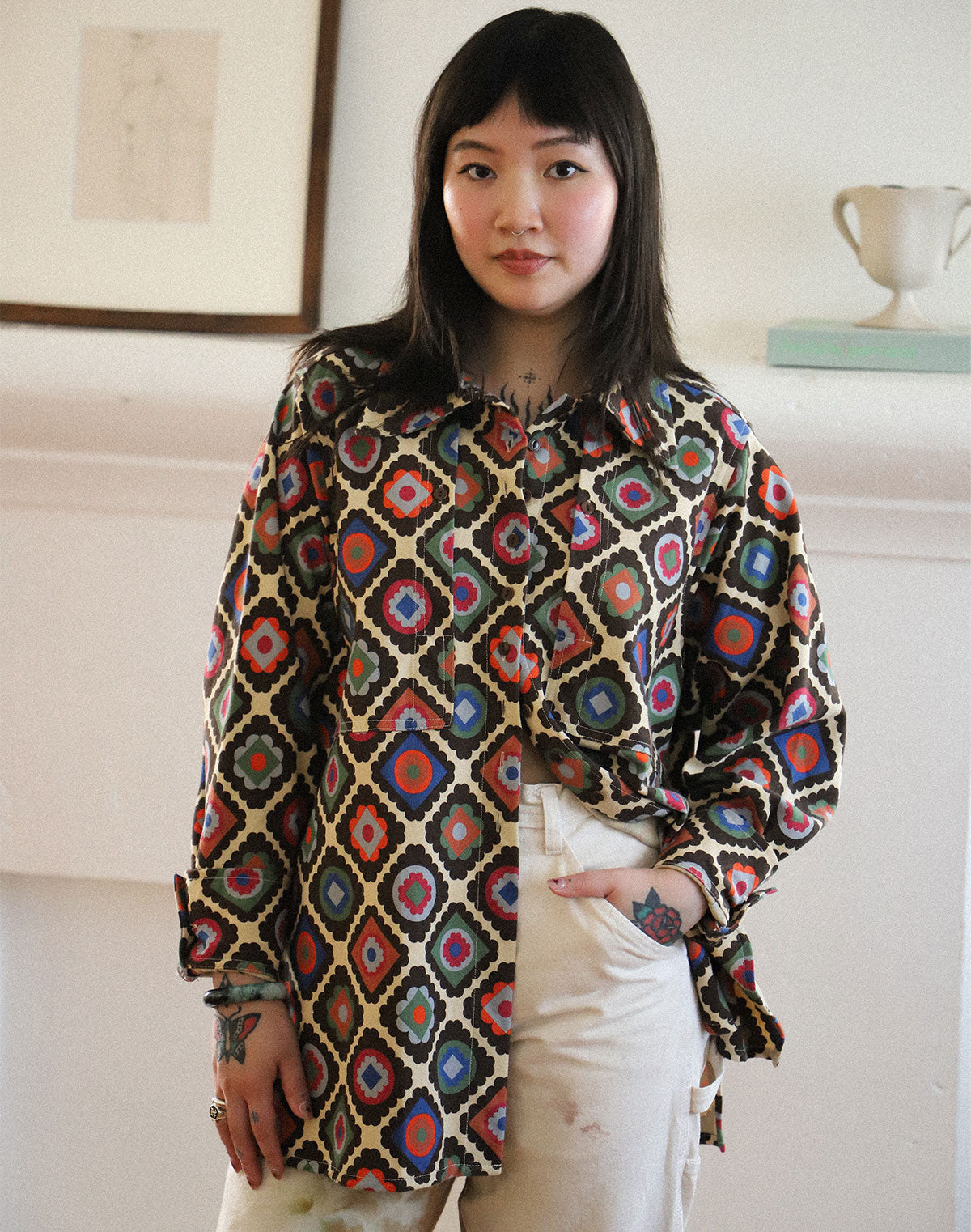 Noble Adult Collared Shirt in Granny Print