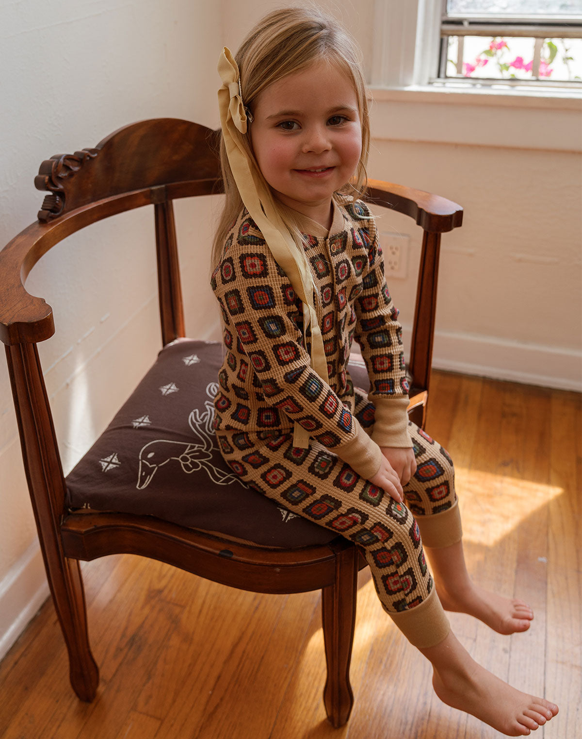 Noble Organic Waffle One-Piece Sleeper in Granny Print