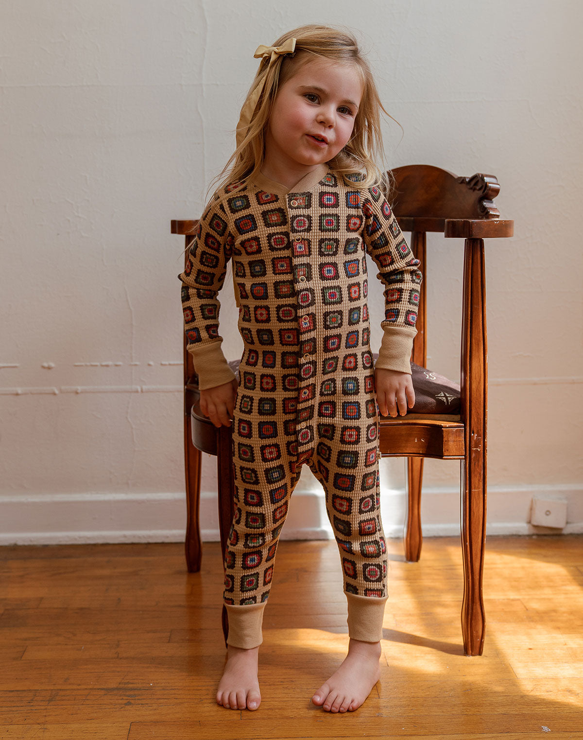 Noble Organic Waffle One-Piece Sleeper in Granny Print