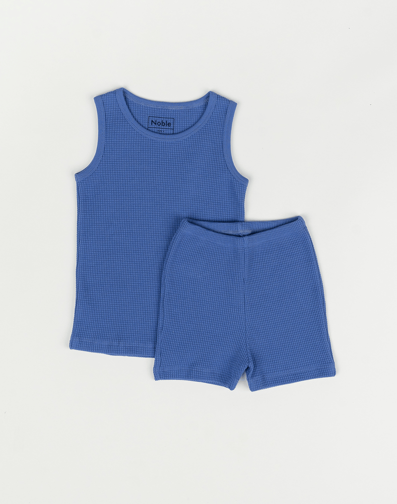 Noble Organic Waffle Tank Set in French Blue