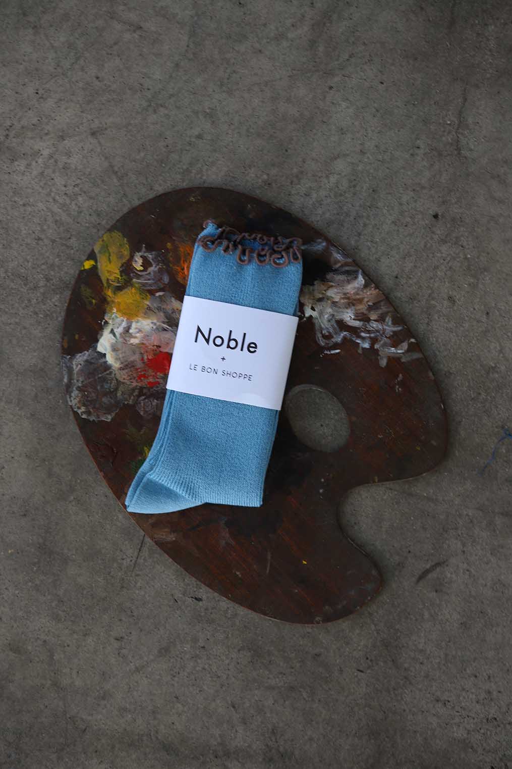Ruffle Modal Sock - Powder Blue/Brown Edge