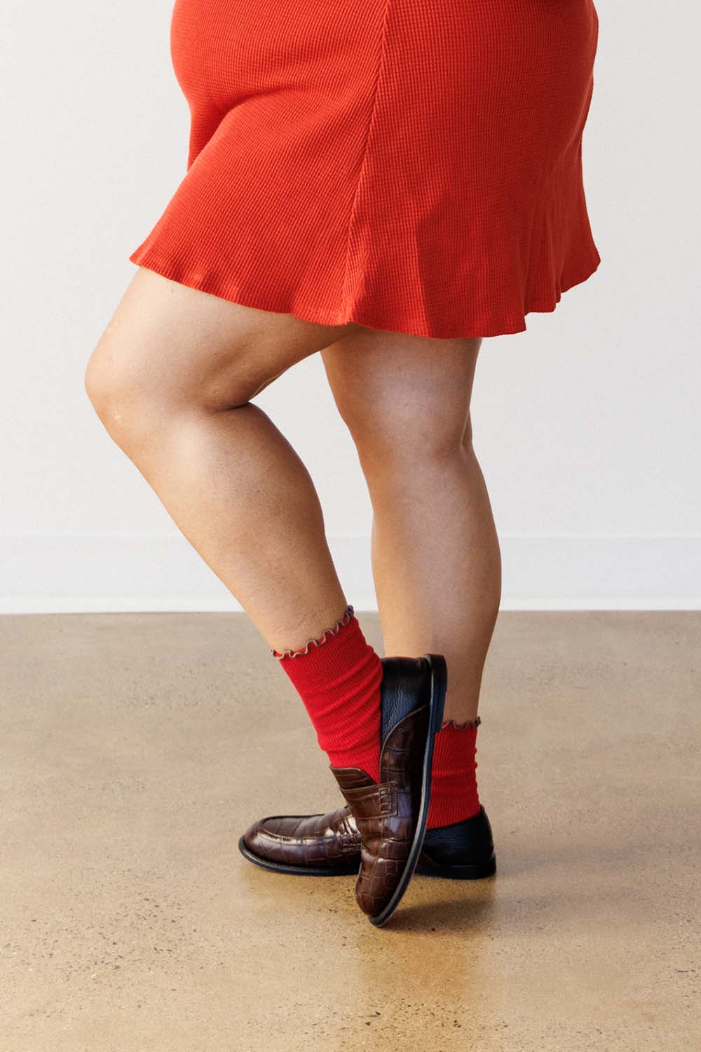 Ruffle Modal Sock - Paprika/Brown Edge