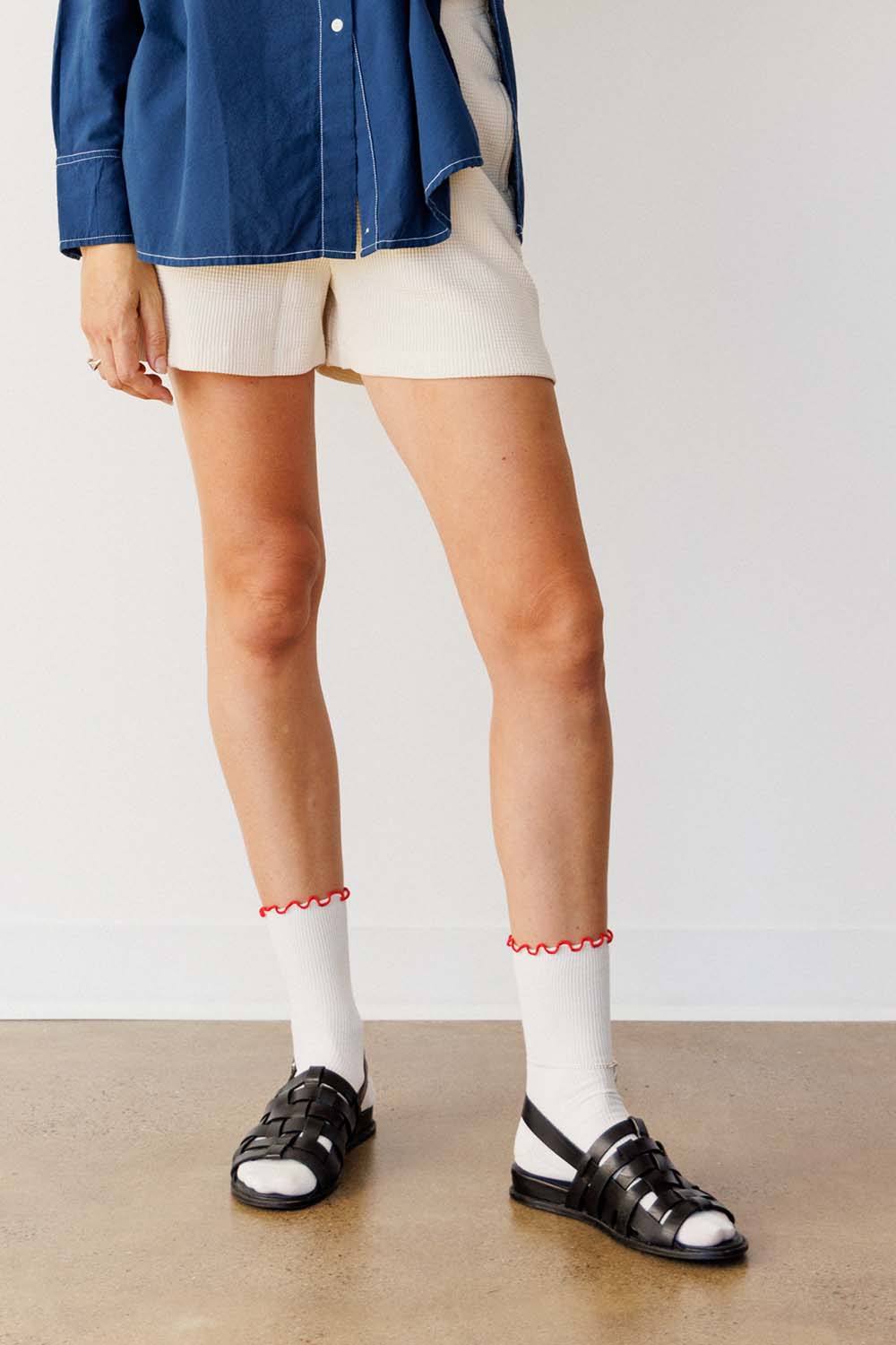 Ruffle Modal Sock - Cream/Red Edge