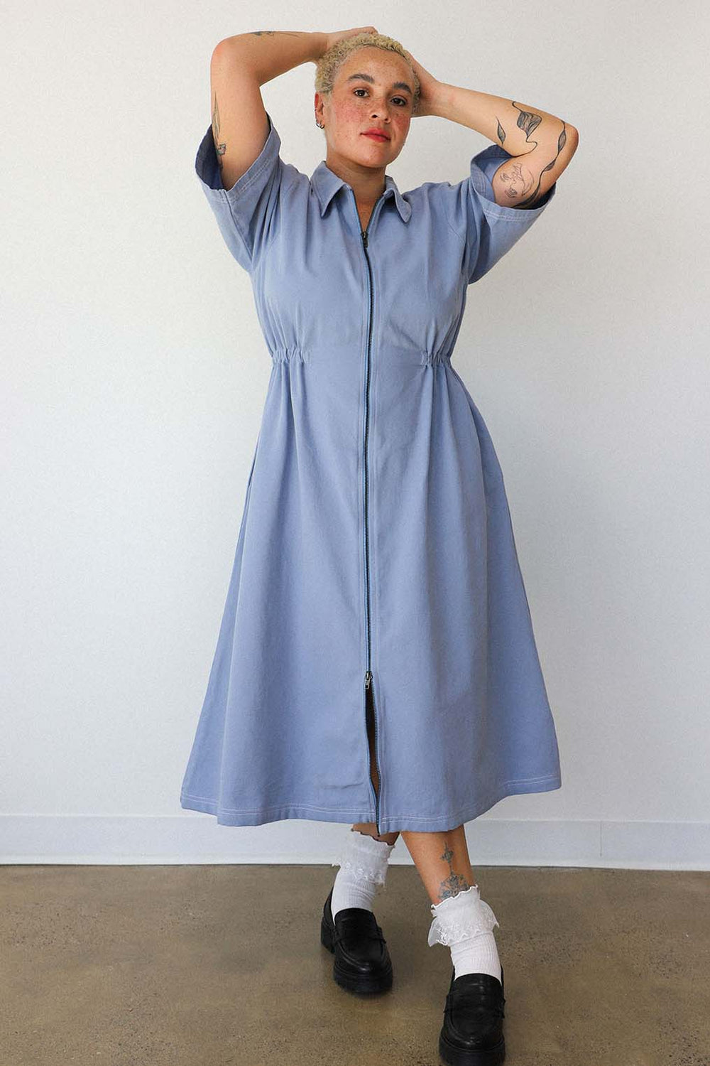 Noble Long Utility Dress in Pebble Blue
