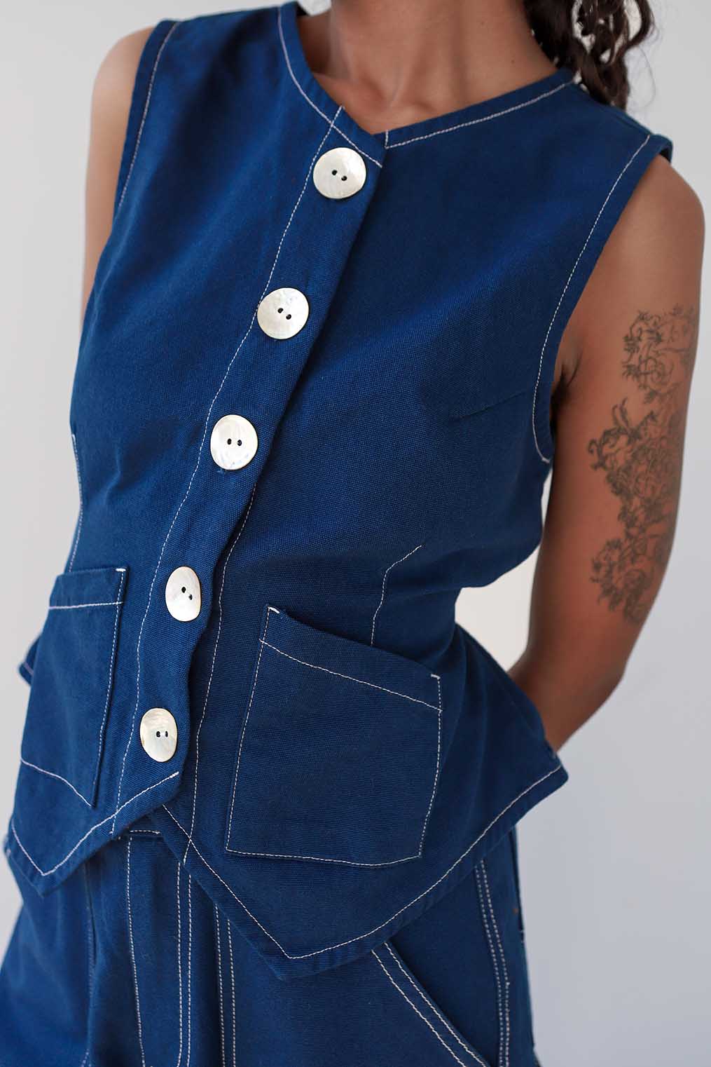 Noble Flared Vest in Ash w/ Shell Buttons