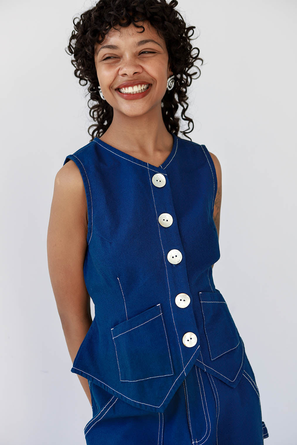 Noble Flared Vest in Ash w/ Shell Buttons