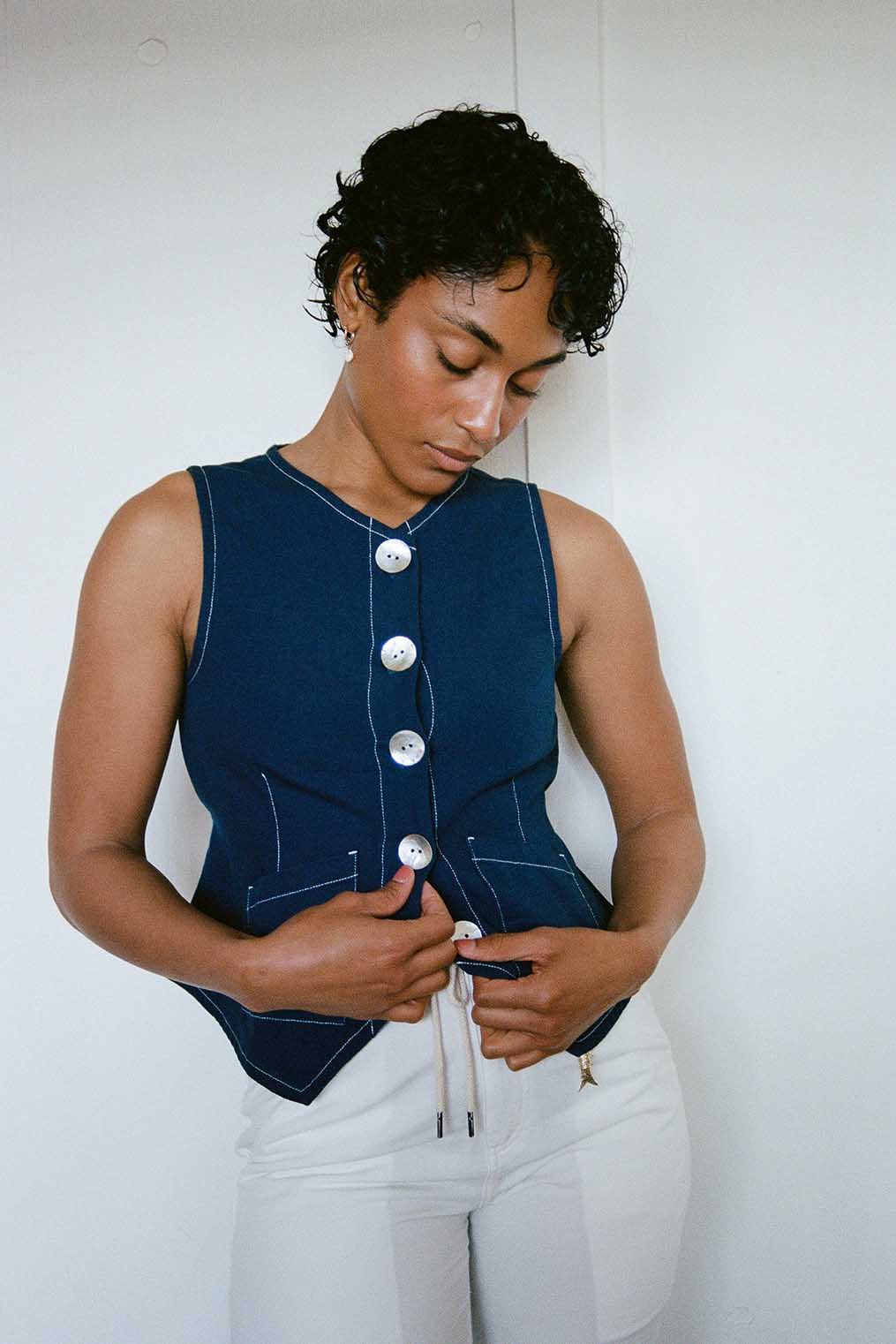 Noble Flared Vest in Ash w/ Shell Buttons