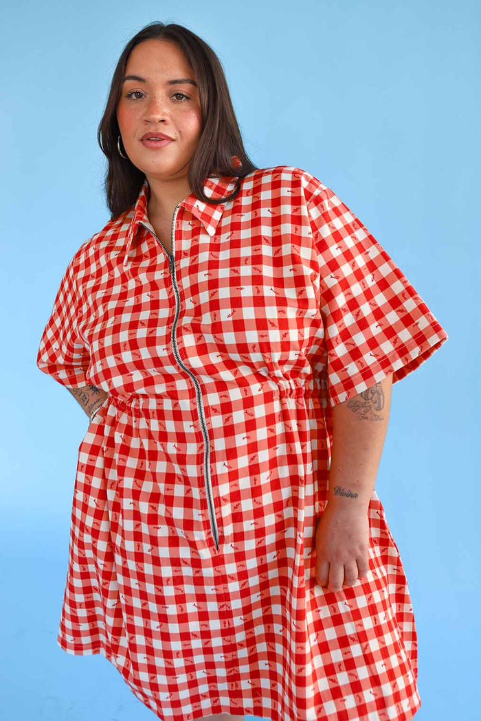 Noble Utility Dress in Gingham Fishies