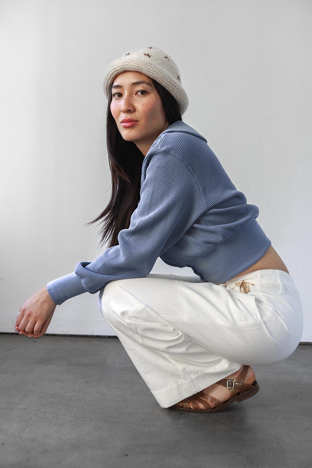 Noble Waffle Sailor Cardigan in Pebble Blue