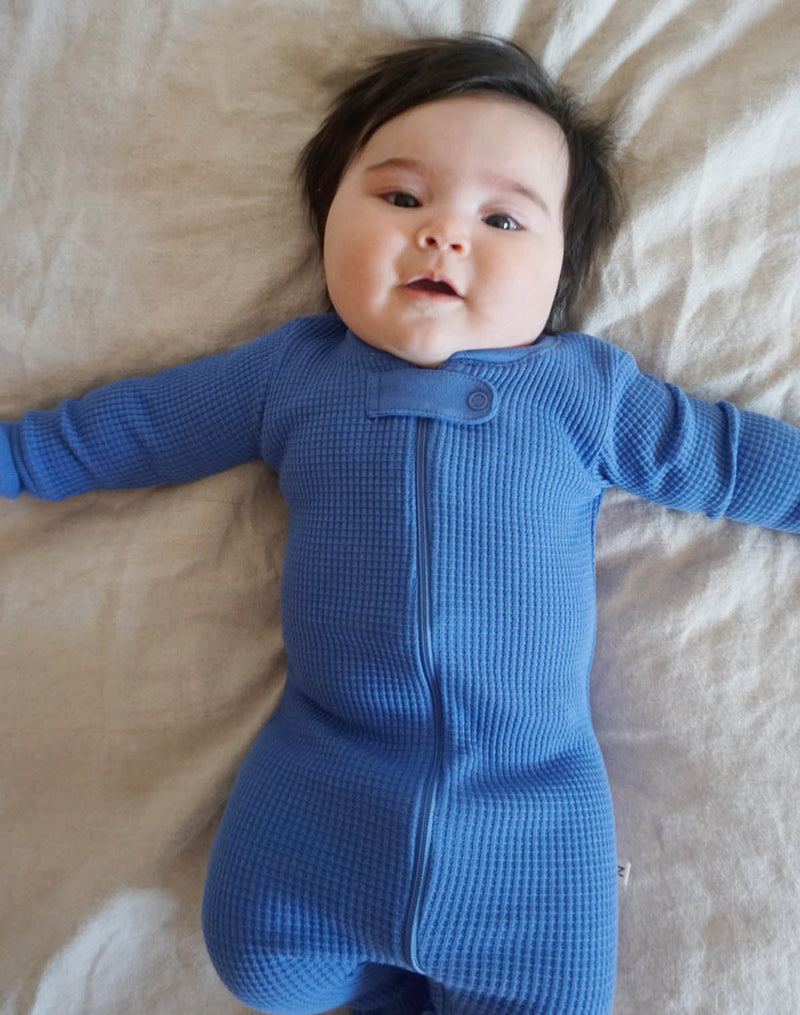 Noble Organic Waffle Footie Sleeper in French Blue