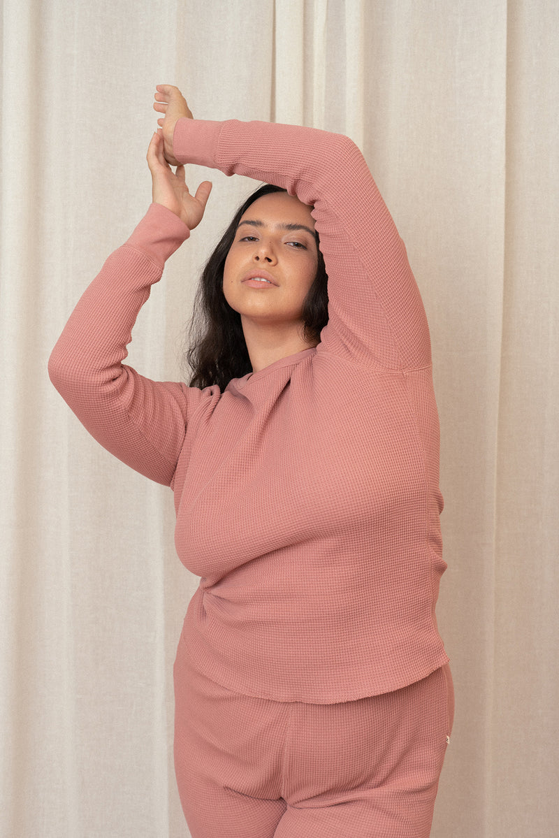 Noble Adult Organic Waffle Top in Dusty Rose