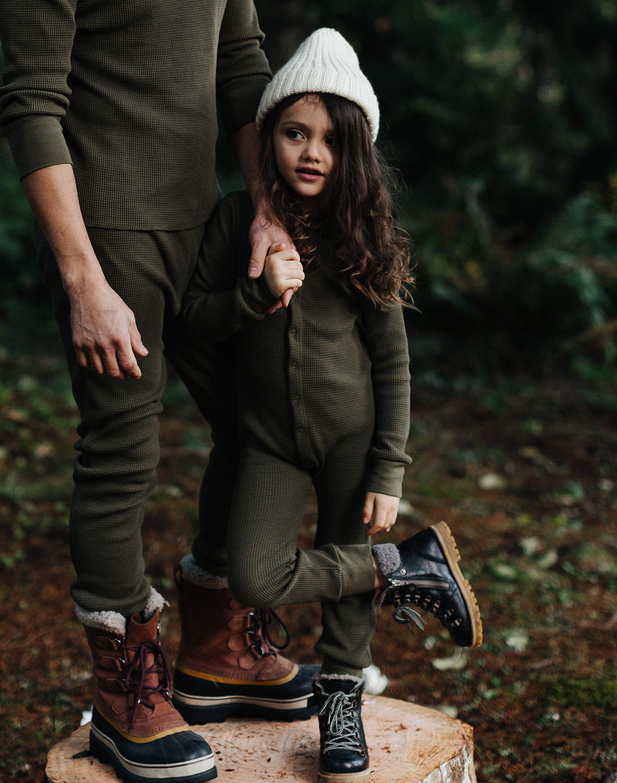 Noble Kids Waffle One-Piece Sleeper in Olive